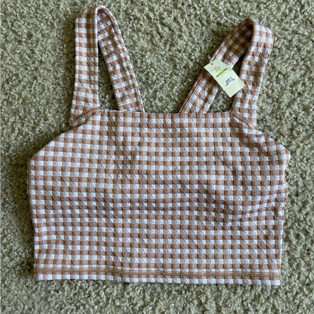 NWT Aerie Brown and White Gingham Tank Top